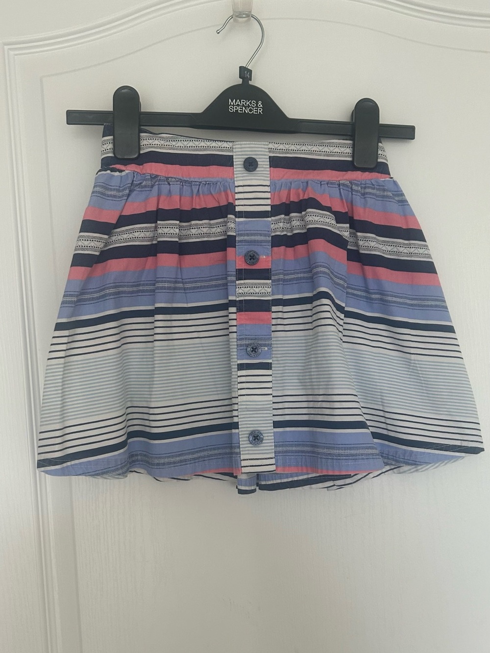 Cherokee Striped Smocked Waist Skirt in Light Blue, Navy & Pink